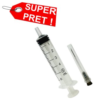 Seringa 5 ml, extensie 6 ml, LUER SLIP, cu ac 22 G, cutie 100 buc